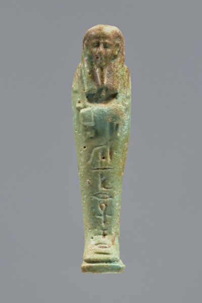 Ankhren's shabti, Ankh-ren name. Mummy-shaped figurine, funerary shabti, standing on a base and