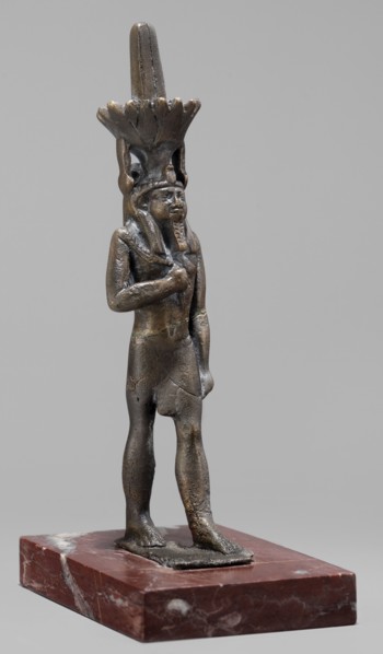 Figurine of the god Nefertum; creator, Egyptian deity Nefertum; Egyptian religion and art; crown