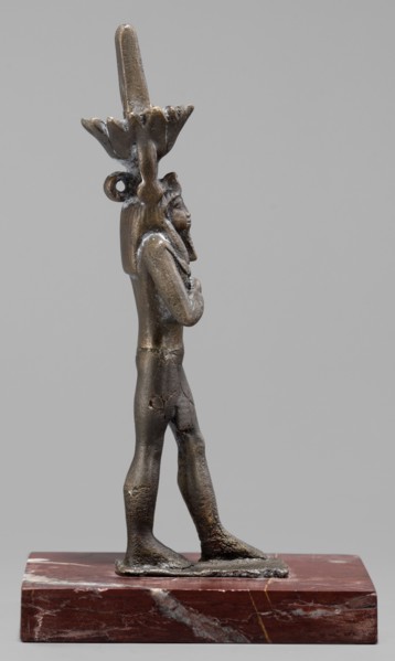 Figurine of the god Nefertum; creator, Egyptian deity Nefertum; Egyptian religion and art; crown;