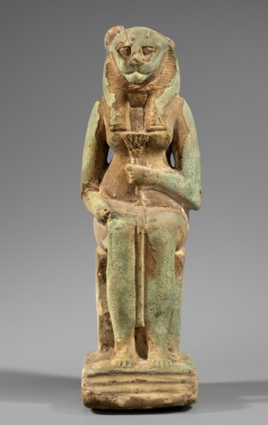 Figurine of the goddess Uadjit with the head of a lioness; Uadjit mythology; Egyptian deities;
