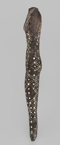Figurine of a goddess, Figurine of a standing woman in a narrow dress with straps. The dress is