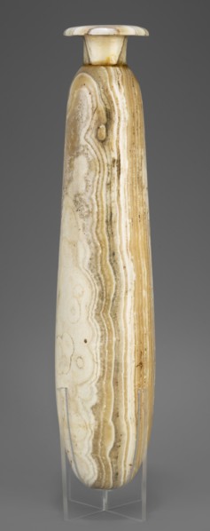 Alabastron, Slender alabastron with a distinct short cylindrical neck and a wide flat rim, provided