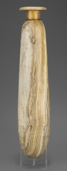 Alabastron, Slender alabastron with a distinct short cylindrical neck and a wide flat rim, provided