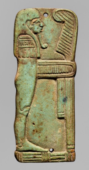 Amulet plaque in the shape of the god Imseti. Relief figurine shown in right profile as a mummy