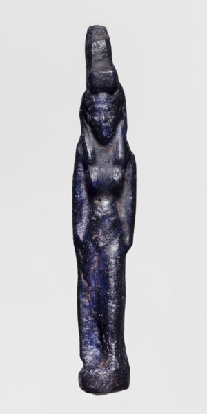 Amulet - standing goddess Isis, Isis myth., Egyptian deity goddess, navy blue glass, 332–30 BC
