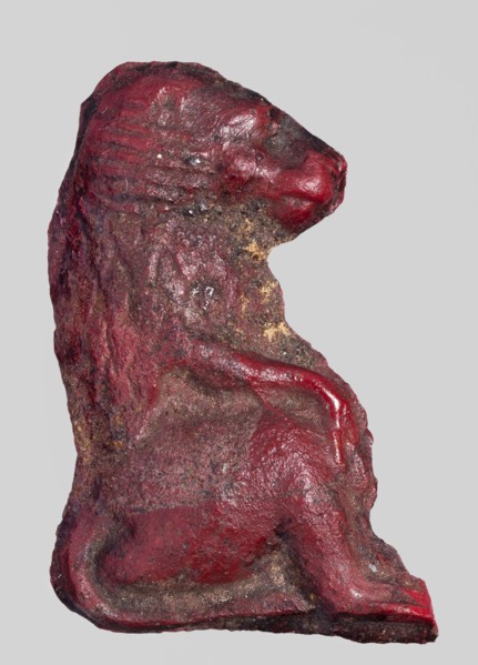 Amulet - sitting baboon; maker, baboons, sacred animals, Egyptian religion; red glass; 332–30 BC,