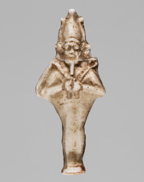 Amulet — standing god Osiris; light yellow glass; Ptolemaic Period, 332–30 BC, Egypt; amulet;