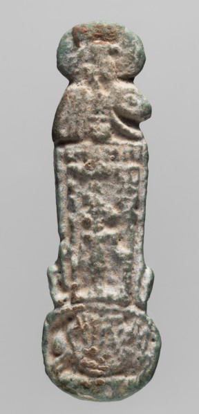 Amulet — counterweight menite;, Sekhmet mythology with solar disk iconography; grave goods;