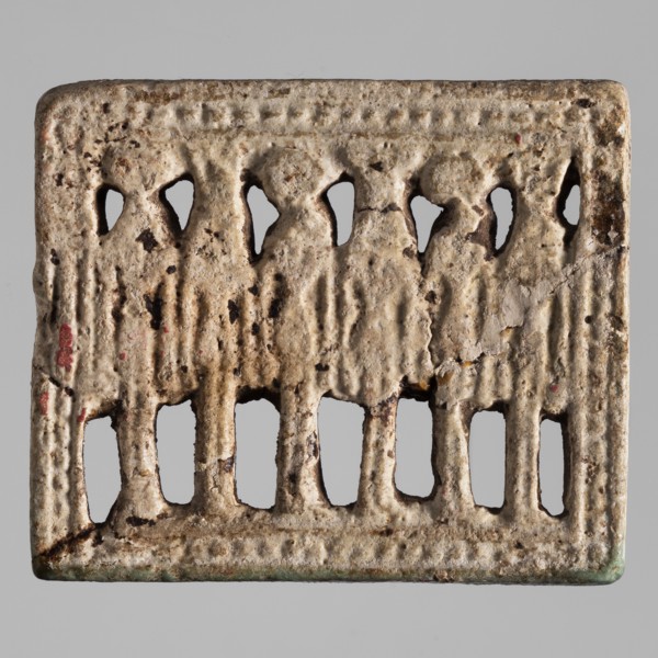 Amulet — plaque with 6 deities; maker, Egyptian deities, solar discs; Egyptian religion; 6 standing