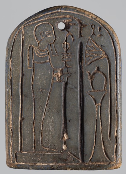 Amulet - stele with a depiction of the god Ptah and a falcon on the reverse;, Ptah mythology;