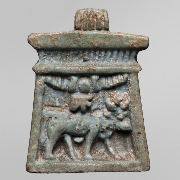 Amulet - naos, Goluchów Greater Poland Voivodeship, bulls, naos, udjat eyes, Apis myth., solar