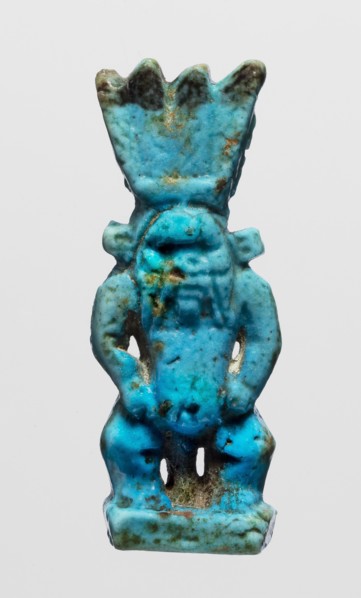 Amulet - god Bes, figurine of Bes standing on slightly crooked legs, with his hands resting on his