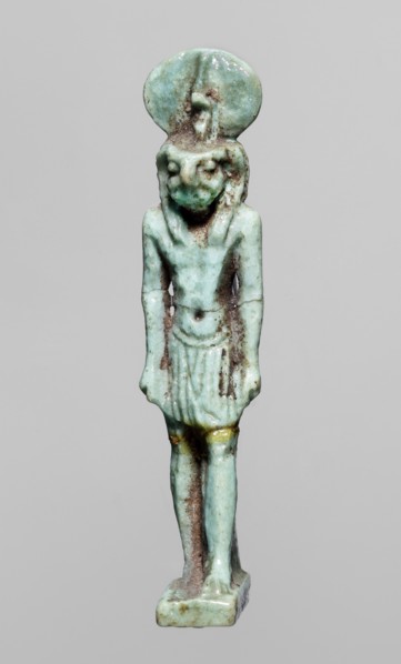 Amulet — god Re-Harakhte; maker, Re-Harakhte mythology; Egyptian deities; solar disk and uraeus