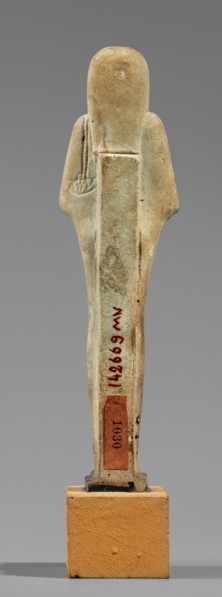 Hornakht's shabti, Back pillars, hieroglyphs, wigs, beards facial hair. Hornakht ca. 525–30 BC.