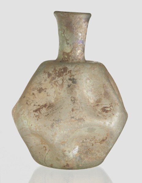 Flask, unknown eastern workshop, 3rd–4th century AD, vessel, height 11 cm, A roughly hexagonal,