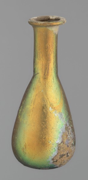 Flask, unknown eastern workshop, glass, antiquity, Roman Empire. Flask with a slender, pear-shaped