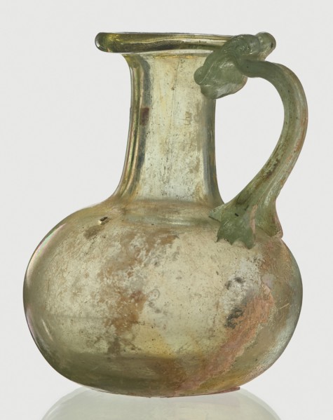 Jug, Egyptian workshop, spherical flattened body, cylindrical neck, flared spout and ribbon-shaped