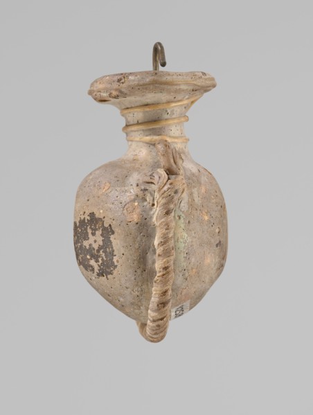 Ampoule, Egyptian workshop, 4th century BC, vessel, height 5.2 cm, width 4.2 cm, An aged, bulbous