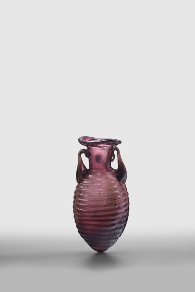 Amphora, unknown eastern workshop; De Tommaso form 20. Translucent manganese glass with an