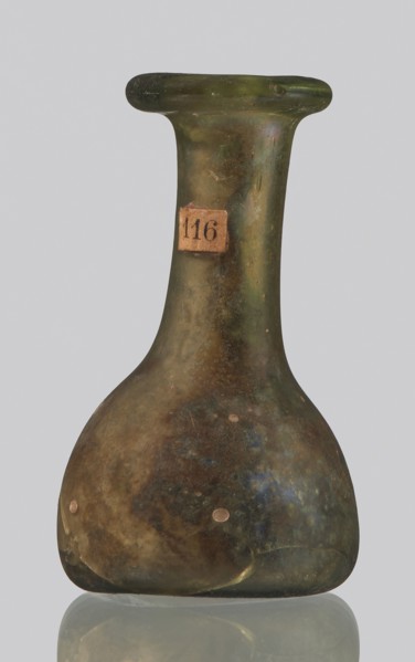 Vial, unknown eastern workshop, hemispherical body with a flat bottom, high cylindrical neck with