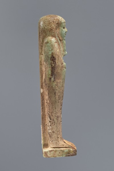 Ushabti, Hor-em-saf ca. 664–525 BC. Mummy-shaped figurine of green faience, 10.6 cm high, 3.2 cm