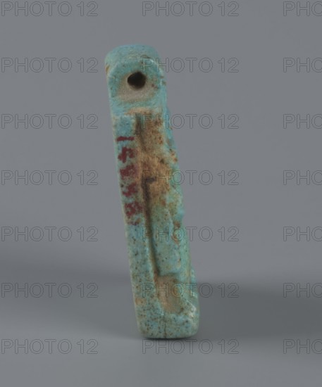 Amulet — plaque with a triad of deities: Harpocrates Horus, Isis, Nephthys. Amulet in the shape of
