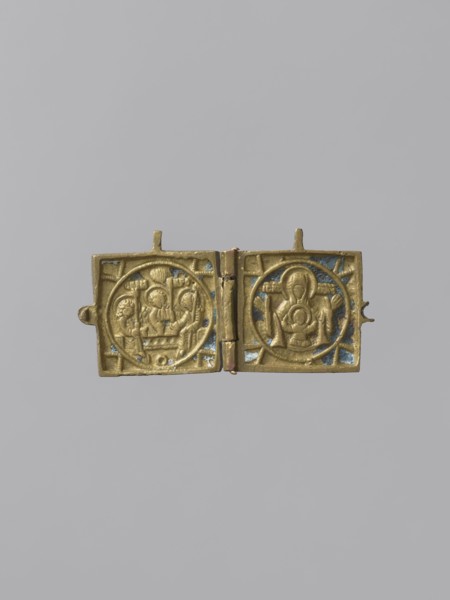Diptych: Old Testament Holy Trinity and the Mother of God Znamienije, Old Believers' workshop; Mary