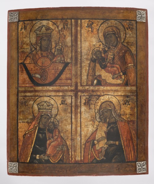 Quadripartite icon: four images of the Mother of God, Russian workshop. Mary mother of Jesus Christ