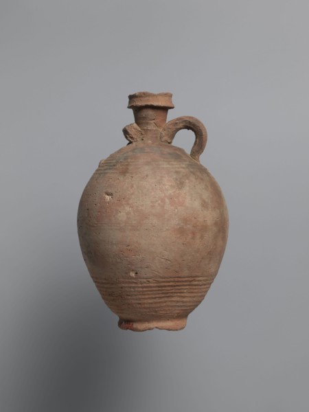 Bottle, unknown Egyptian workshop; painted Coptic pottery vessel bottle, marl clay with limestone