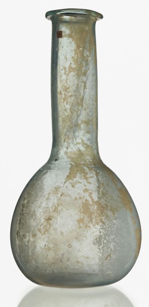 Pear-shaped vial, unknown Eastern workshop. The body is a slightly elongated sphere with a