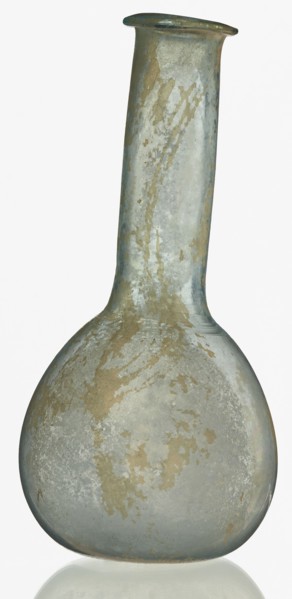 Pear-shaped vial, unknown Eastern workshop. The body is a slightly elongated sphere with a