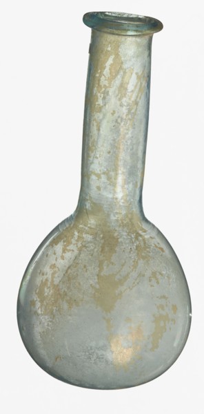 Pear-shaped vial, unknown Eastern workshop. The body is a slightly elongated sphere with a
