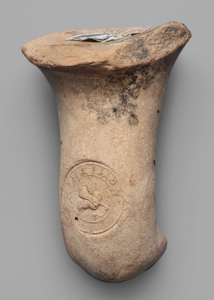 Fragment of a transport amphora neck stamped with a Rose of Rhodes, unknown Rhodian workshop, stamp