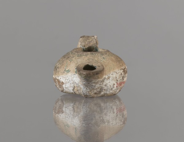 Oil lamp, Islamic art, Persian culture; oil lamp with a round container with a flattened bottom, a