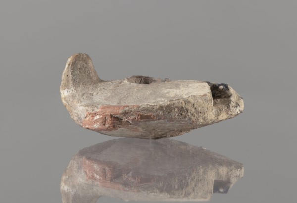 Oil lamp, Islamic art, Arabic culture; oil lamp in pottery with conical handle and traceably marked