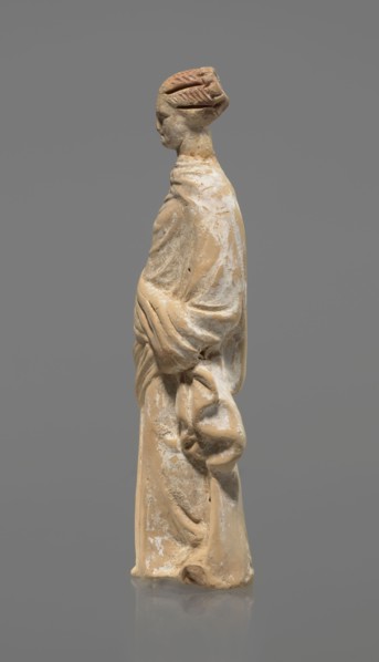 Terracotta figurine of a standing woman, terracotta, female figurine, himation, chiton, Tanagra