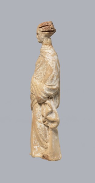 Terracotta figurine of a standing woman, terracotta, female figurine, himation, chiton, Tanagra