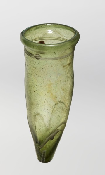Lamp oil container, deposit provenance, Islamic art, Arabic culture, glass oil lamp, cream enamel