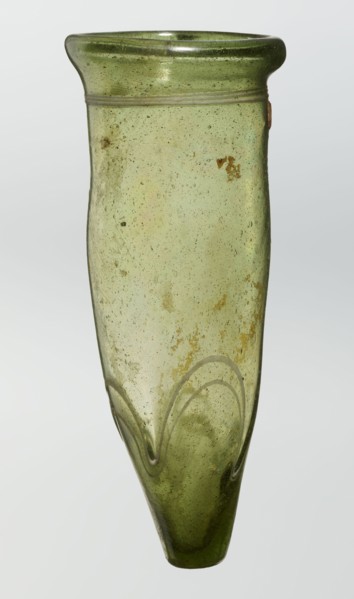 Lamp oil container, deposit provenance, Islamic art, Arabic culture, glass oil lamp, cream enamel