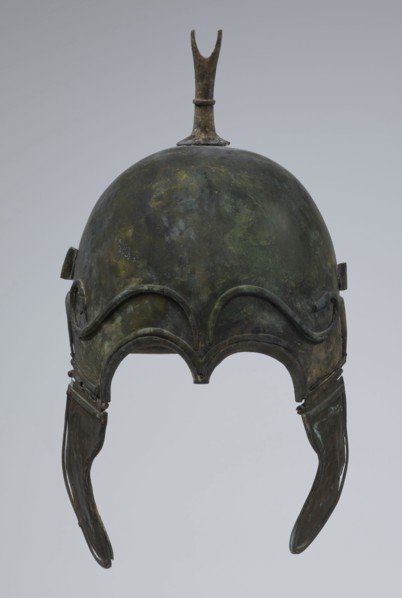 Bronze helmet, 4th–3rd century BC, Italy, armament; height 34 cm, width 20.2 cm, depth 22.5 cm,