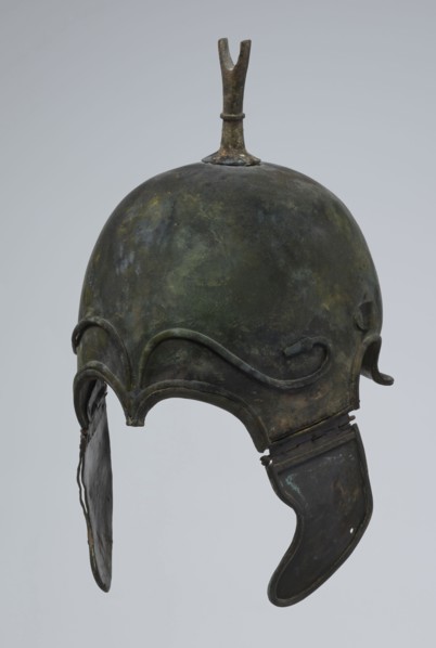 Bronze helmet, 4th–3rd century BC, Italy, armament; height 34 cm, width 20.2 cm, depth 22.5 cm,