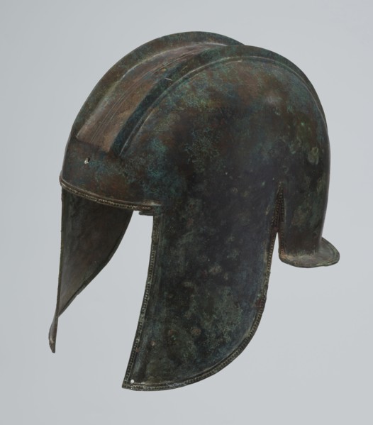 Bronze helmet, 550–500 BC, Italy, armament; height 24 cm, width 18.5 cm, depth 23.2 cm, weight 1
