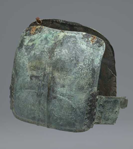 Two-piece torso armor with buckles, 4th century BC 375–325 BC, Southern Italy, weaponry, A corroded