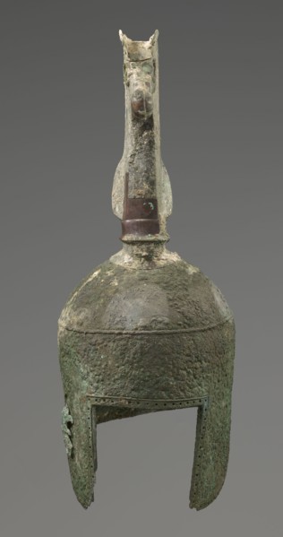 Bronze helmet, 8th–7th century BC, Italy, armament; height 46 cm, width 17.5 cm, depth 23 cm,