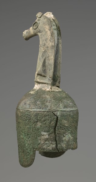 Bronze helmet, 8th/7th century BC, Italy, armament; height 46 cm, width 17.5 cm, depth 23 cm,