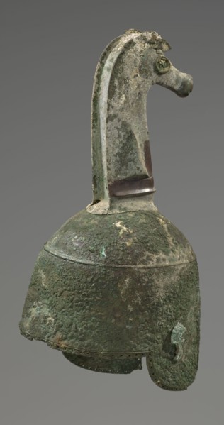 Bronze helmet, 8th–7th century BC, Italy, armament; height 46 cm, width 17.5 cm, depth 23 cm,