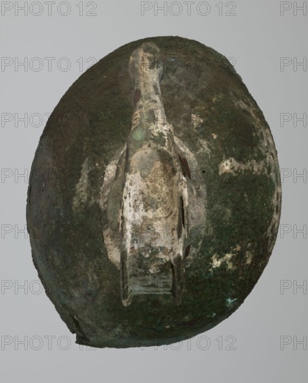Bronze helmet, 8th/7th century BC, Italy, armament; maker, height 46 cm, width 17.5 cm, depth 23