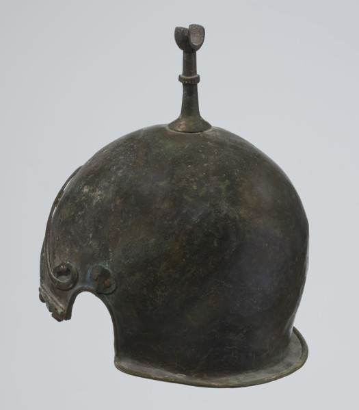 Bronze helmet, 4th–3rd century BC, Italy, armament, height 26.5 cm without cheek guards, width 19.8