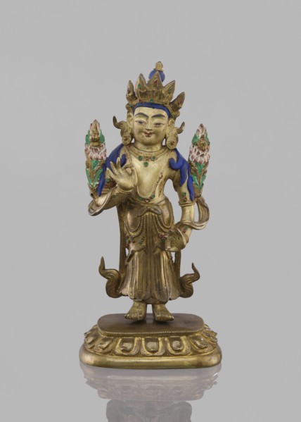 Maitreya Buddha of the Future, Tibetan Buddhist art, figurine, bodhisattva iconographic, lotus