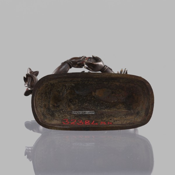 Six-armed Mahakala; creator, dharmapala iconography; lotus throne; Tibetan Buddhist sculpture, 19th